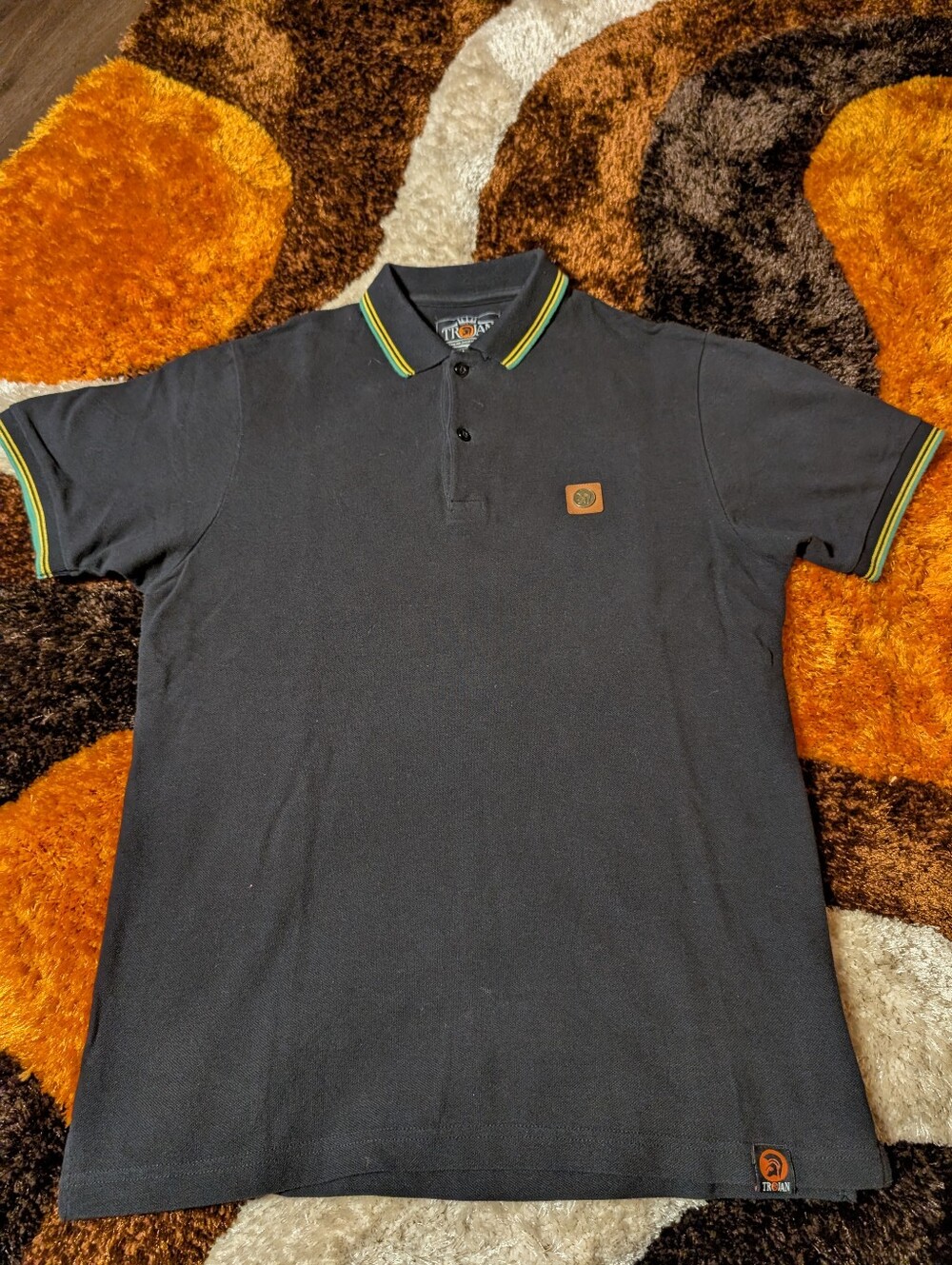 Trojan Black Polo with Green and Yellow Trim